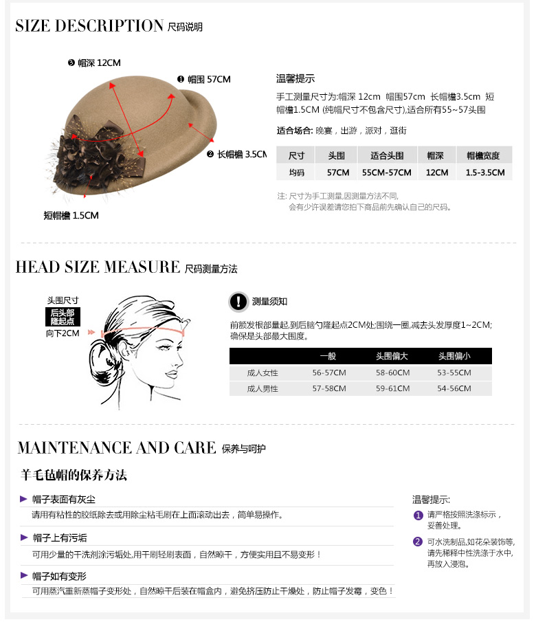 貝雷帽，羊毛呢帽，尺寸說(shuō)明