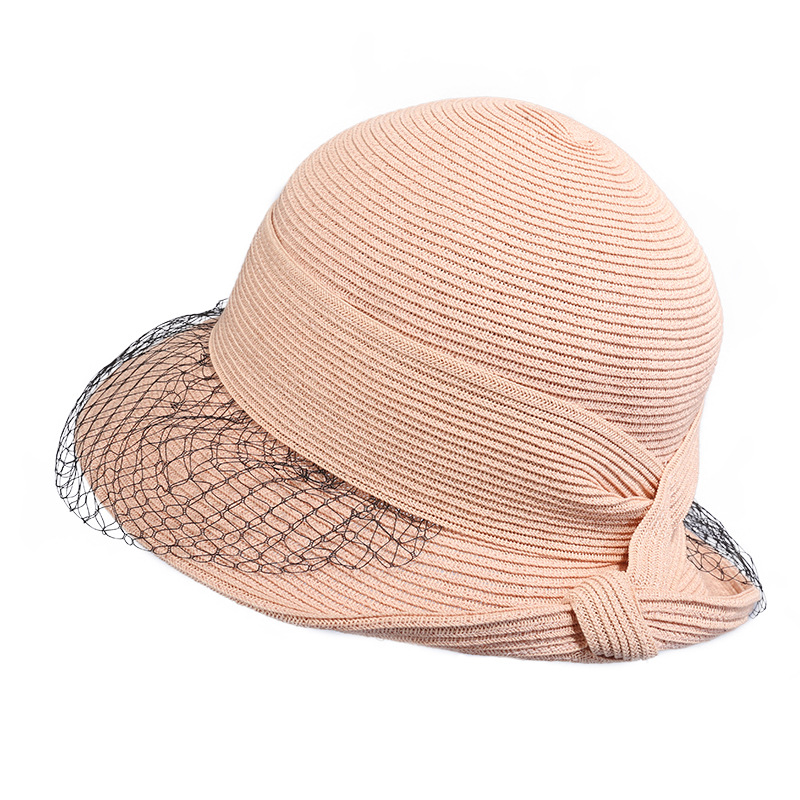 靈瓏日系小檐草帽網(wǎng)紗夏日休閑百搭太陽帽氣質遮陽帽